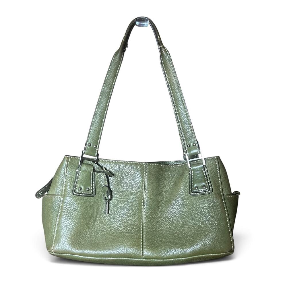 Vintage Y2K Fossil Green Pebbled Leather Double Handle Shoulder Bag Purse